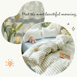 HighBuy Muslin Duvet Cover Full,Blue Gingham Pattern Linen Cotton Breathable Bedding Set 3 Piece for Girls Boys Shabby Chic Striped Comforter Cover with Zipper Ties,Cozy Gauze,Full Set HighBuy