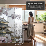 Red Lantern 6 ft. Tall Double Sided Cherry Blossoms Canvas Room Divider 6 Panel Freestanding Folding Privacy Screen, Partition, and Separator for Modern and Contemporary Bedroom, Home Office, Studio Red Lantern