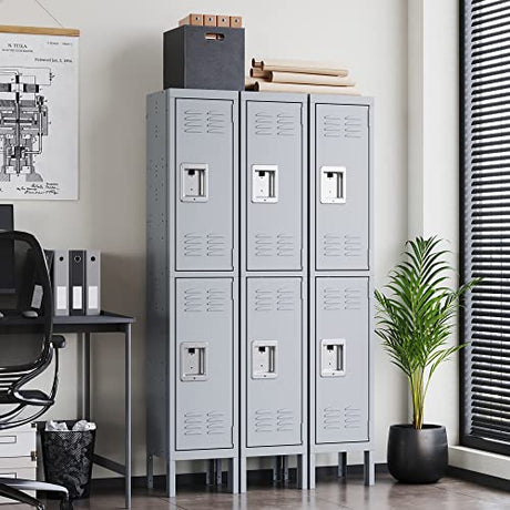 Letaya Storage Locker with Lock Door,Metal Storage Cabinet 4 Tier with Hook for Employees, School,Gym, Home,Office(2 Door-Gray) Letaya
