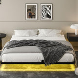 HOMBCK Floating Bed Frame King with LED Lights, Industrial Style Metal Bed Frame, No Box Spring Needed, Easy to Assemble, Noise Free HOMBCK