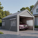 Trygoal 10x20 FT Heavy Duty Carport, Outdoor Storage Shed Tent with Removable Sidewalls & Roll-Up Ventilated Windows, All-Season Portable Garage Shelter with Rubber Ropes & Ground Anchors, Grey Trygoal