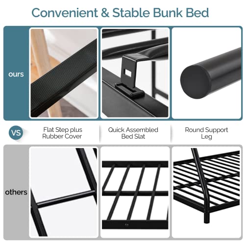 Bonnlo Metal Loft Bed with Stairs and Flat Rung, Junior Loft Bed Twin Size High Loft Bed for Kids/Teens/Adults, No Box Spring Required, Black Bonnlo