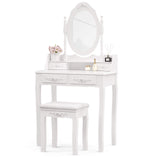 Alohappy Makeup Vanity Set with Mirror & Stool for Girls, Vanity Table and Cushioned Stool Set with 4 Drawers, Wood Dressing Table for Bedroom Alohappy