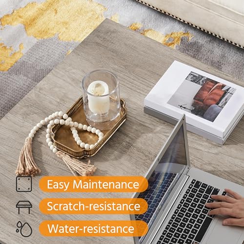 Yaheetech Farmhouse Coffee Table, Square Wooden Coffee Table for Living Room with Open Storage Shelf, 35.4 in Living Room Center Table for Home, Office, Reception Room, Gray & Black Yaheetech