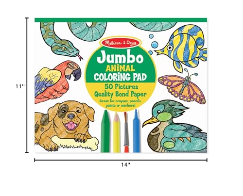 Melissa & Doug Jumbo Coloring Pad (11 x 14 inches) - Animals, 50 Pictures - Animal Coloring Book, Art Paper For Kids Painting And Drawing Melissa & Doug
