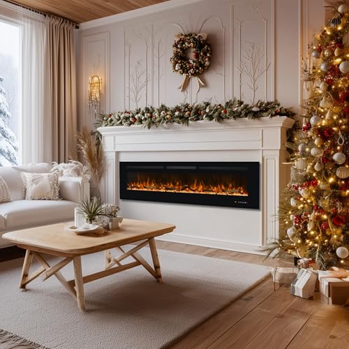 Carsynflame Electric Fireplace 65 in, Wall Mounted & Recessed Electric Fireplace Inserts, Remote & Touch Screen Control, 169 Flame Color Combinations, Timer& Thermostat Fireplace Heater, 1500W, Black Carsynflame