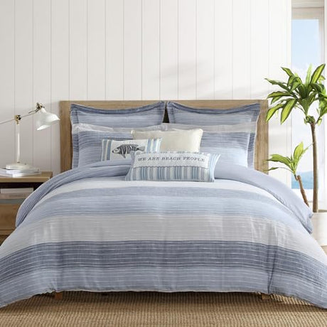Levtex Home Sand Stripes Blue King Duvet Cover Set (106x94in) with 2 Pillowcases (36x20in) - Woven Jacquard Stripe - Navy, Blue, Grey, Cream - Cotton King Size Duvet Cover Set - Soft, Pre-Washed Levtex Home