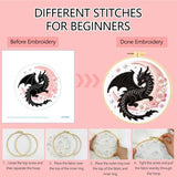 Zhenqing Black Dragon and Pink Moon Embroidery Kit, Fantasy Mystical Craft Set with 20cm Hoop, Printed Design on 29x29cm Cotton Fabric, DIY Gothic Art (JC0067)
