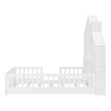 Harper & Bright Designs White Twin Montessori Floor Bed with House-Style Headboard, Storage Drawers, Shelves, and USB Ports Harper & Bright Designs