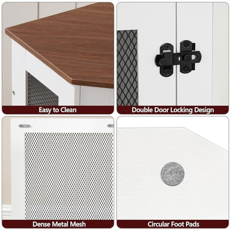 MAHANCRIS Corner Dog Crate Furniture, Wooden Dog Kennel End Table, Decorative Pet Crate Indoor Use, Furniture Style Dog House for Small Medium Dog, Dog Cage TV Stand, White and Walnut DCBA0801 MAHANCRIS