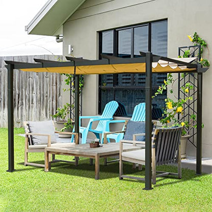 Domi Outdoor Living 9’ x 13’ Outdoor Retractable Pergola Against The Wall with Weather-Resistant Canopy Aluminum Garden Pergola Patio Grill Gazebo for Courtyard