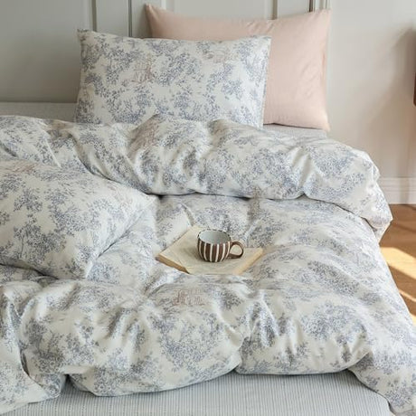 HighBuy Vintage Floral Girl Duvet Cover Twin Boho Flower Print Bedding Set Country Style Floral Comforter Cover with 2 Pillowcases Cozy Cotton Cottagecore Chic Flower Bedroom Collection Twin HighBuy