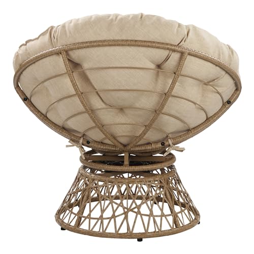 OSP Home Furnishings Wicker Papasan Chair with 360-Degree Swivel, Natural Frame with Cream Cushion OSP Home Furnishings