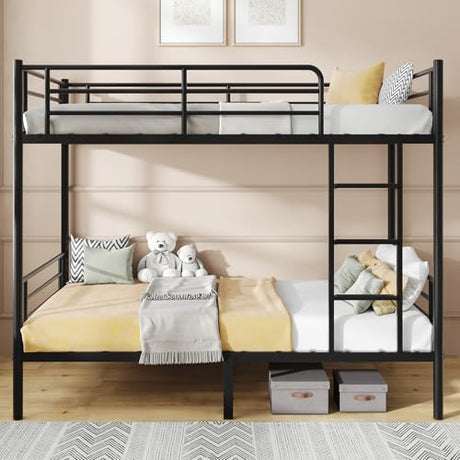 MuLu Evo Bunk Bed,Bunk Bed for Kids TeensAdults,Bunk Bed Twin Over Twin with Ladders and Guardrail,Sturdy Literas Heavy Duty Metal Slats,400 lbs Capacity,No Spring Box Required,Black MuLu Evo