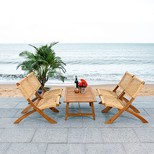 SAFAVIEH Outdoor Collection Blaze Coastal Acacia Wood/Light Brown 5-Piece Coffee Set PAT7080A, Natural/Natural Safavieh