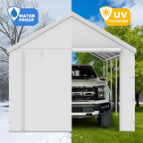 10x20FT Carport Canopy Front/Back Panel Entrance Door Tarp with Zippers, Waterproof & UV Protected Replacement Sidewall Cover with Ball Bungees (White) Voxary