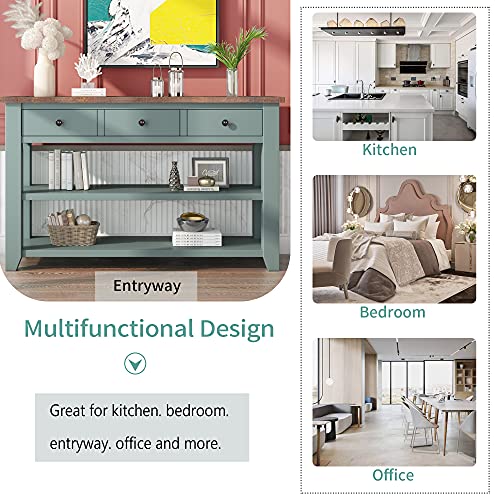 48'' Solid Wood Console Table, Modern Entryway Sofa Side Table with 3 Storage Drawers and 2 Shelves. Easy to Assemble (Green) Quarte