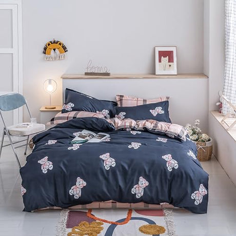 HALOZI Duvet Cover Set Twin Size Little Bear Luxury Soft Bedding Set Comforter Cover with Zipper Closure and Corner Ties (1 Duvet Cover+2 Pillowcases)(Twin（68X90） inch) HALOZI