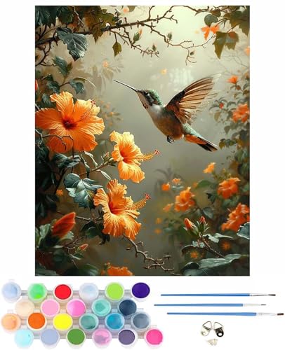 Hummingbird Paint by Numbers Kit for Adults, Paint by Numbers Flower Pattern Design DIY Easy Canvas Crafts for Adults Beginner with 3 Brushes and Acrylic for Room Decor, Gifts 24x32 Inch -bby2506O6 WoodArtSupply