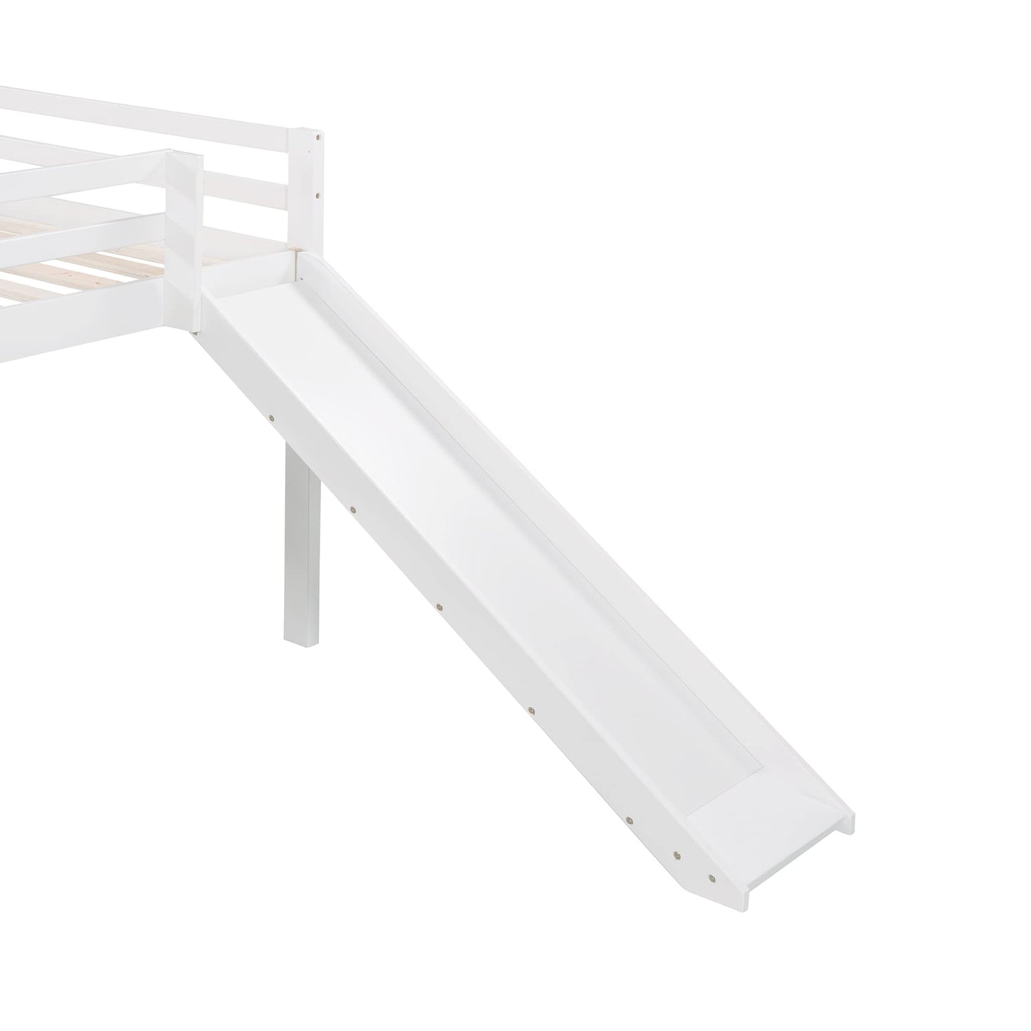 Anwickmak Full Size Loft Bed Wood Bed with Slide, Stair and Chalkboard, for Boys Girls Teens,Adults Saving Space,for Living Room Bedroom,White