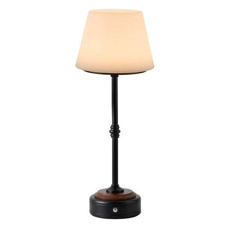 HANASS Cordless LED Table Lamp, Black Desk Lamp with Solid Wood Base, Patio Table Lamp Built-in Rechargeable Battery, 3-Level Brightness Dimmable,Wireless Bedside Night Lamp MT2315 HANASS