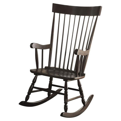 Acme Arlo Wooden Rocking Chair with Spindle Back and Recessed Armrest in Black