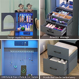 Dystler Makeup Vanity with Mirror and Lights, Vanity Desk with Drawers and Shelves, Makeup Desk with Storage Stool, Compact Vanity Table with Charging Station for Small Space, Grey Dystler