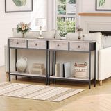 HOOBRO 29.5" Narrow Console Table with 2 Fabric Drawers, Small Entryway Table with 2-Tier Storage Shelves, Sofa Table, Behind Couch Table, for Living Room, Hallway, Greige and Black BG71XG01 HOOBRO
