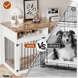 55'' Dog Crate Furniture for 2 Dogs, Wooden Dog Cage with Storage Compartment, Indoor Dog Kennel with 2 Doors for Large/Medium Dogs, White REVOMINCA