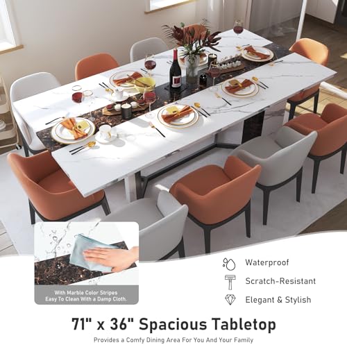 Hlivelood 71In Large Rectangular White Dining Table for 4 5 6 7 8 People w/35 Marble-Color Wood Watrproof Tabletop,Adjustable Leg.6ft Luxurious Family Dinner Table for Office Kitchen Living R - WoodArtSupply