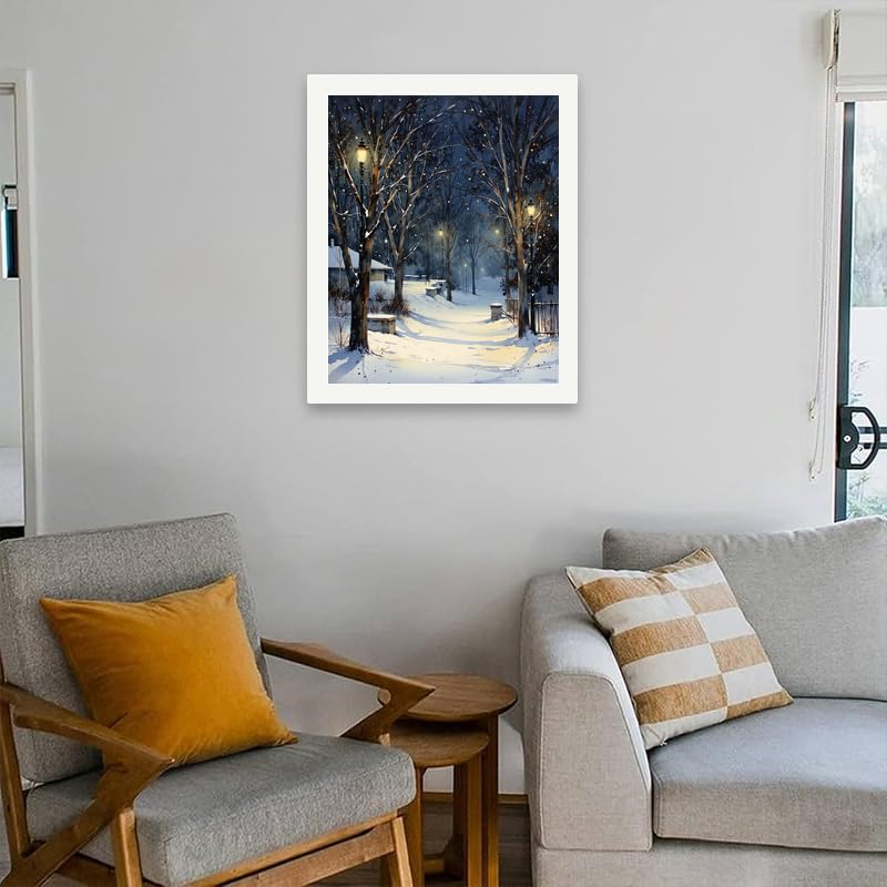 Winter Landscape Paint by Numbers Kit for Adults - DIY Snowy Park Path with Lanterns Painting on Canvas 16x20 Inches, Acrylic Paint Set, Suitable for Beginners, Art for Home Decoration or Gifts DecorFriday
