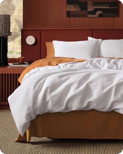 Bedsure Cotton Duvet Cover King - 100% Cotton Waffle Weave Bright White Duvet Cover King Size, GentleSoft™ and Breathable Bedding Set for All Season, 3 Pieces, 104"x90" Bedsure