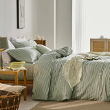 JELLYMONI 100% Natural Cotton 3pcs Striped Duvet Cover Sets,White Duvet Cover with Green Stripes Pattern Printed Comforter Cover,with Zipper Closure & Corner Ties(Full Size) JELLYMONI