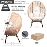 CHINNLUU Outdoor Egg Chair Wicker Oversized Egg Basket Chair with Stand Lounger Chairs with Cushion 500lbs Capacity for Patio Garden Backyard Balcony (Ivory - Plaid, 1 PCS) CHINNLUU