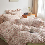 VM VOUGEMARKET Red Flower Comforter Set Queen Aesthetic Bedding Set Garden Style Blooming with Ruffle Pillow Shams for Teen Girls Bed in a Bag Flurry Comforter Set-90x90 Inch VM VOUGEMARKET
