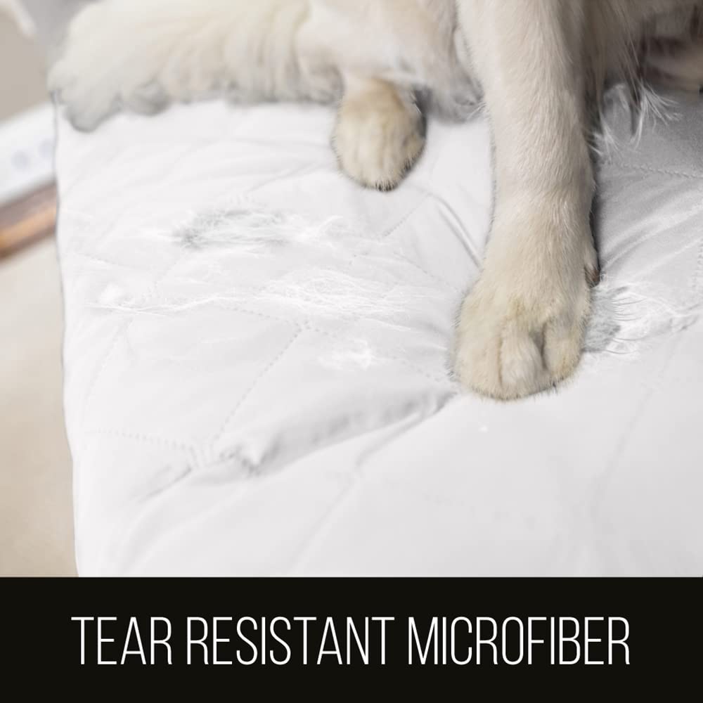 Sofa Shield Loveseat Slip Cover with Patented Strap, Large Cushion Protector, Reversible Stain and Dog Tear Resistant Slipcover, Quilted Microfiber 54” Seat, Washable Covers for Dogs Pets Kids, White Sofa Shield