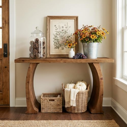 Tribesigns 63" Farmhouse Console Table for Living Room, Rustic Entryway Table with Curved Legs, Vintage Brown Tribesigns