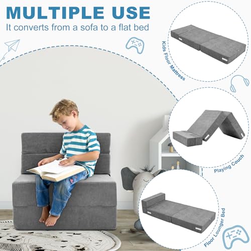 NAIZEA Kids Folding Sofa Bed- Floor Mattress for Kids, Fold Up Sofa Futon Beds, Child Foldable Mattress Floor Bed Folding Couch Trifold Mattresses for Playroom NAIZEA