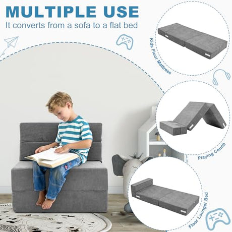 NAIZEA Kids Folding Sofa Bed- Floor Mattress for Kids, Fold Up Sofa Futon Beds, Child Foldable Mattress Floor Bed Folding Couch Trifold Mattresses for Playroom NAIZEA