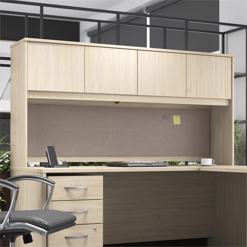 Bush Business Furniture 69W x 16H Acoustic Tackboard in Warm Beige, Polyester Fabric Bulletin Board for 72-inch Hutch Bush Business Furniture