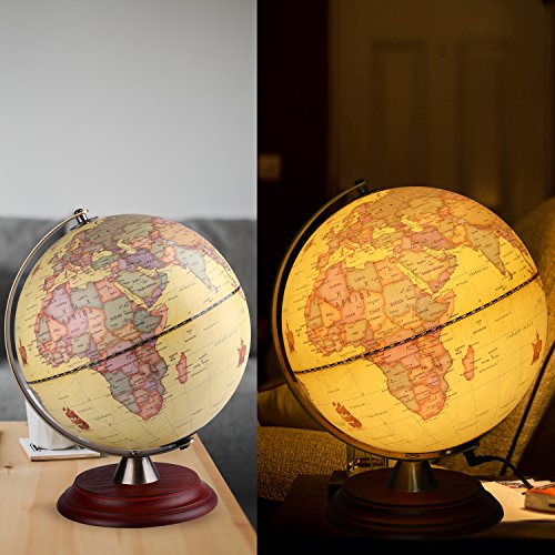 TTKTK Illuminated World Globe for Adults & Kids with Wooden Stand,Built in LED Lamp for Illuminated Night View Antique Globe for Home Décor and Office Desktop 8inch - WoodArtSupply