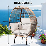 OTSUN Outdoor Egg Chair, PE Wicker Chair with 4 Thicken Cushions, Oversized Indoor Chairs with Durable Steel Frame Perfect for Balcony, Backyard, Bedroom, Patio Chairs 440 lbs Capacity-Ivory OTSUN