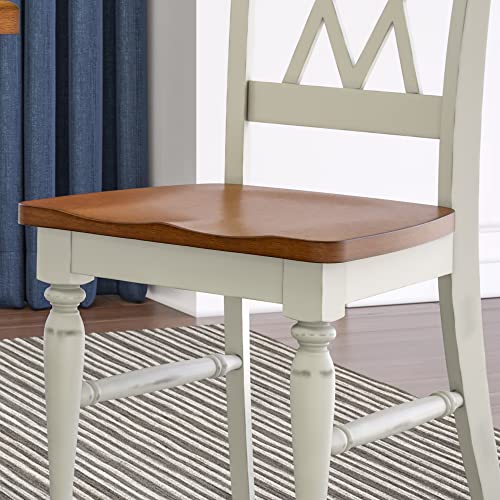 Home Styles Monarch Double X-back White and Oak Dining Chairs, with Solid Hardwood Construction, Turned Legs, and Distressed Oak Finish, Set of Two - WoodArtSupply