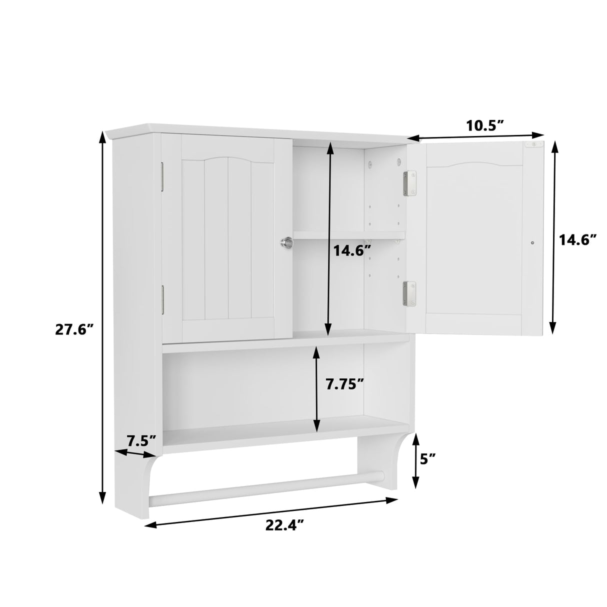Smuxee White Bathroom Cabinet Wall Mounted with Towels Bar, Bathroom Medicine Cabinet with 2 Door Adjustable Shelves, Over Toilet Cabinet for Bathroom Laundry Room Kitchen Smuxee