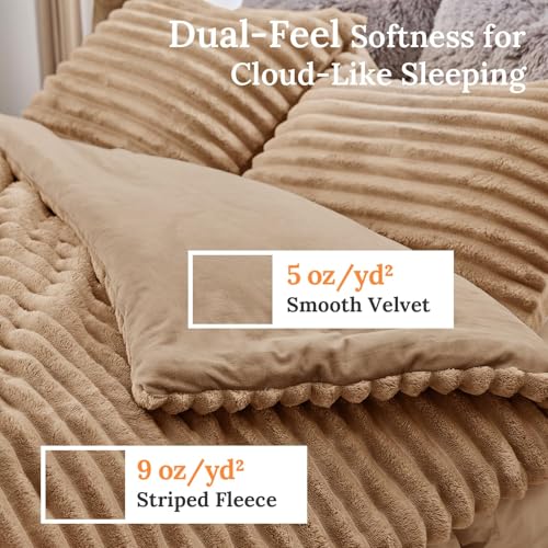 Sasttie Twin/Twin-XL Comforter Set 2 Pieces - Super Soft Fleece Comforters Twin/Twin-XL Size, 1 Luxury Warm Fuzzy Marshmallow Comforter with 1 Pillow Case, Faux Fur Bedding Set, Brown Sasttie