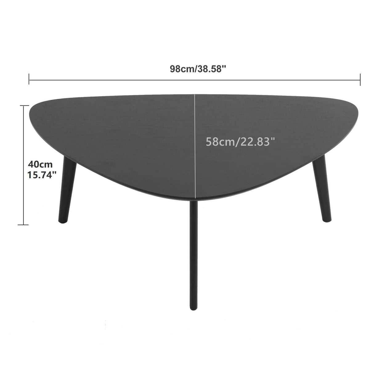 Oval Coffee Table Mid Century Modern Small Wood Coffee Tables Chic Triangle Design for Home Office Farmhouse Furniture Easy Assembly,Black Walnut 38.5" PHOENANCEE