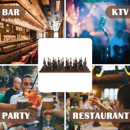 tongmo 2 Pack Liquor Bottle Stand - 3 Tier Liquor Bar Bottle Display Shelf, Holds 42 Bottles, Real Wood, Easy to Clean, No Installation Required - 30 Inch Each (Dark Walnut) tongmo