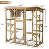 MAGIC UNION Large Fir Wooden Outdoor Indoor Catio Cat Enclosure with Weather Protection Roof with Cattery and 5 Platforms MAGIC UNION