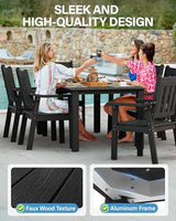 YEFU HIPS Patio Table Set: 10 Piece Outdoor Table and Chairs Dining Furniture Set with Umbrella Hole - Black Modern Plastic Dining Sets 8 Person for Outside Deck with Metal Aluminum Frame YEFU