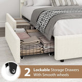 Garvee Queen Size Bed Frame with Storage Drawers, Upholstered Boucle Platform Bed with Round Headboard, Heavy Duty & Noise Free, No Box Spring Needed, Beige Garvee